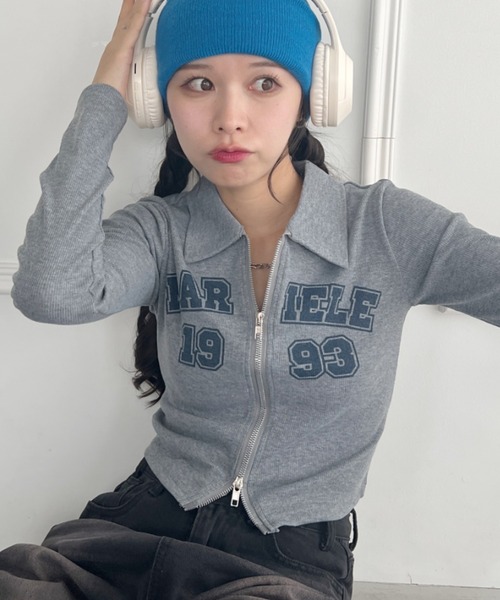 √nuage(ルートニュアージュ)の「ダブルジップロゴトップス(Tシャツ/カットソー・レディース・ネイビー/グレー・FREE)」の7枚目の写真