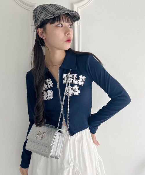 √nuage(ルートニュアージュ)の「ダブルジップロゴトップス(Tシャツ/カットソー・レディース・ネイビー/グレー・FREE)」の4枚目の写真