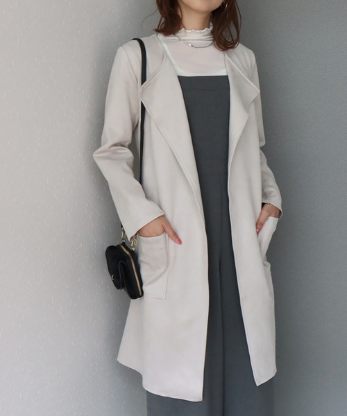 libelle more(リベル モア)の「スウェードポンチベルト付きノーカラーコート(ノーカラーコート・レディース・グレー/アイボリー/モカ/ベージュ/ピンク・L/M)」の1枚目の写真