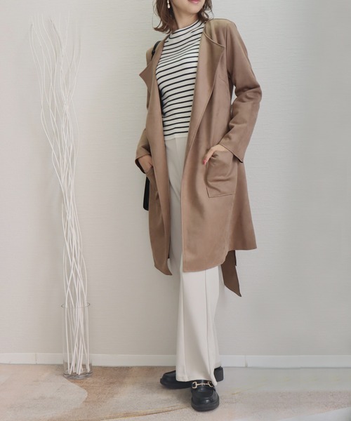 libelle more(リベル モア)の「スウェードポンチベルト付きノーカラーコート(ノーカラーコート・レディース・グレー/アイボリー/モカ/ベージュ/ピンク・L/M)」の22枚目の写真