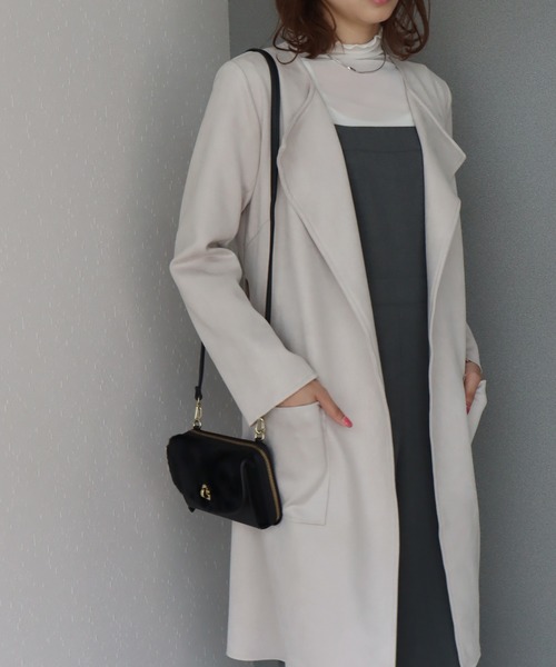 libelle more(リベル モア)の「スウェードポンチベルト付きノーカラーコート(ノーカラーコート・レディース・グレー/アイボリー/モカ/ベージュ/ピンク・L/M)」の19枚目の写真