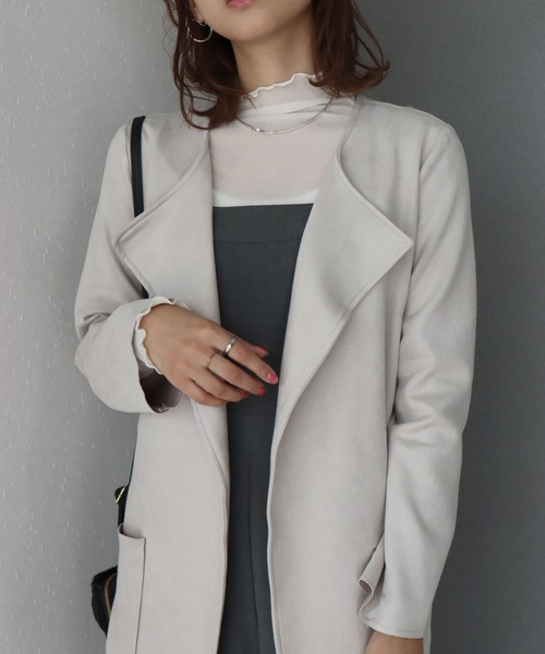 libelle more(リベル モア)の「スウェードポンチベルト付きノーカラーコート(ノーカラーコート・レディース・グレー/アイボリー/モカ/ベージュ/ピンク・L/M)」の21枚目の写真