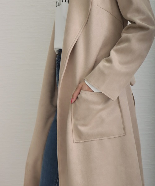 libelle more(リベル モア)の「スウェードポンチベルト付きノーカラーコート(ノーカラーコート・レディース・グレー/アイボリー/モカ/ベージュ/ピンク・L/M)」の7枚目の写真