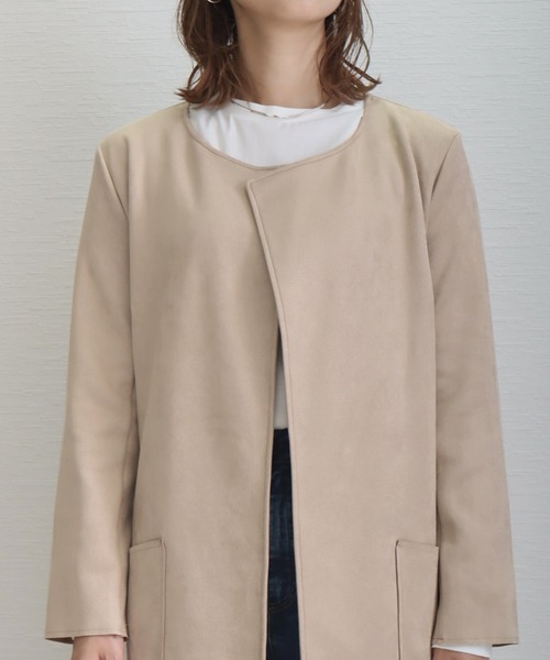 libelle more(リベル モア)の「スウェードポンチベルト付きノーカラーコート(ノーカラーコート・レディース・グレー/アイボリー/モカ/ベージュ/ピンク・L/M)」の8枚目の写真