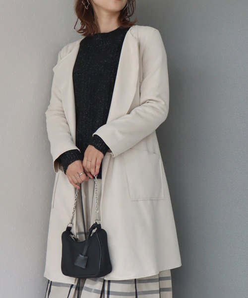 libelle more(リベル モア)の「スウェードポンチベルト付きノーカラーコート(ノーカラーコート・レディース・グレー/アイボリー/モカ/ベージュ/ピンク・L/M)」の13枚目の写真