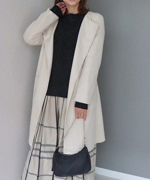 libelle more(リベル モア)の「スウェードポンチベルト付きノーカラーコート(ノーカラーコート・レディース・グレー/アイボリー/モカ/ベージュ/ピンク・L/M)」の14枚目の写真