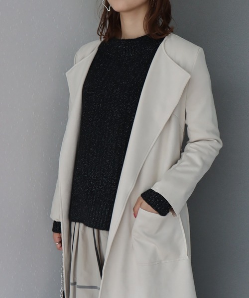 libelle more(リベル モア)の「スウェードポンチベルト付きノーカラーコート(ノーカラーコート・レディース・グレー/アイボリー/モカ/ベージュ/ピンク・L/M)」の15枚目の写真