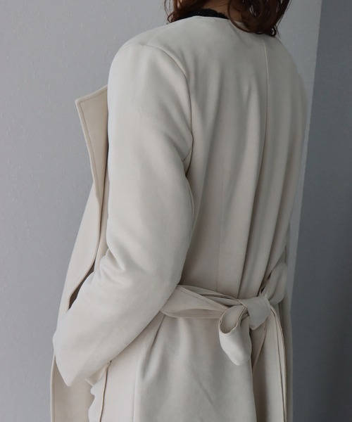 libelle more(リベル モア)の「スウェードポンチベルト付きノーカラーコート(ノーカラーコート・レディース・グレー/アイボリー/モカ/ベージュ/ピンク・L/M)」の16枚目の写真