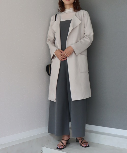 libelle more(リベル モア)の「スウェードポンチベルト付きノーカラーコート(ノーカラーコート・レディース・グレー/アイボリー/モカ/ベージュ/ピンク・L/M)」の17枚目の写真