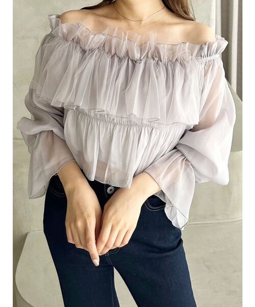 MERCURYDUO（マーキュリーデュオ）の「シアーフリルブラウス（シャツ/ブラウス・レディース・ブラック/アイボリー/ラベンダー・FREE）」の3枚目の写真