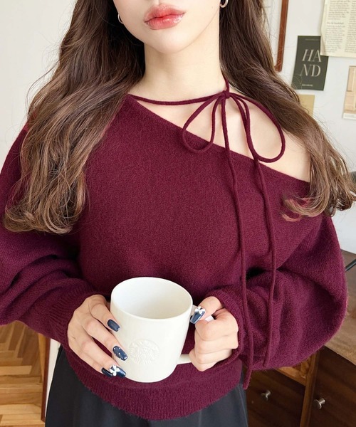 ポローラ　ボリュームワンショルダーニット 再入荷】ボリュームリボンワンショルダーニット – poláura