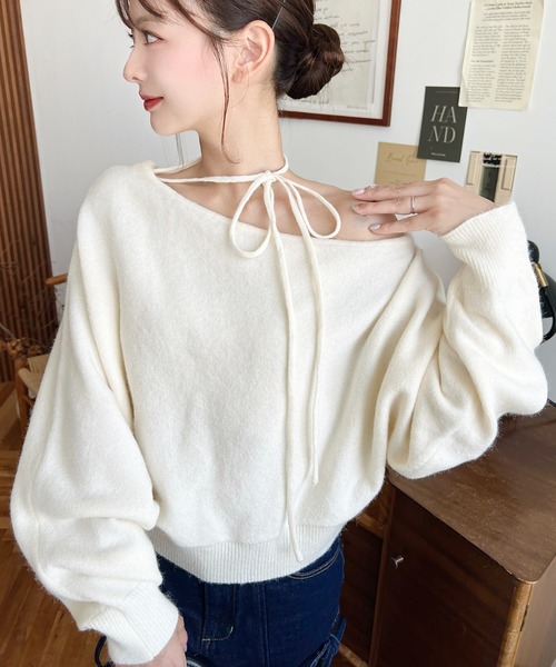 paloma wool 淡い水色 オフショルダー ニットセーター ブルー