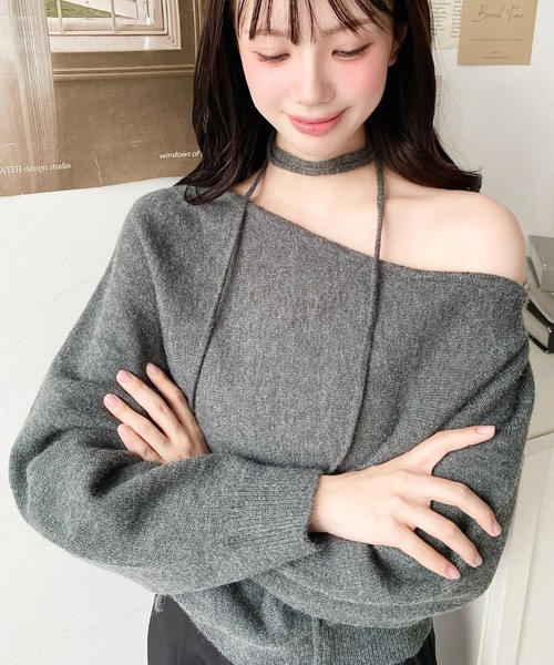 pium チョーカーネックレスラメニット ブラック チョーカーネックレスラメニット – pium