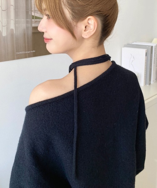 【虎児さん専用 machatt】オフショルダーリブニット ブラック 虎児さん専用 machatt】オフショルダーリブニット ブラック オフ