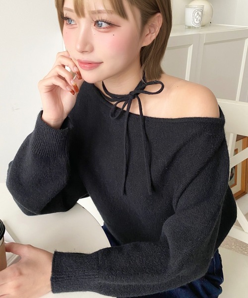 【タグ付き未使用品】polaura ボリュームリボンワンショルダーニット 再入荷】ボリュームリボンワンショルダーニット – poláura