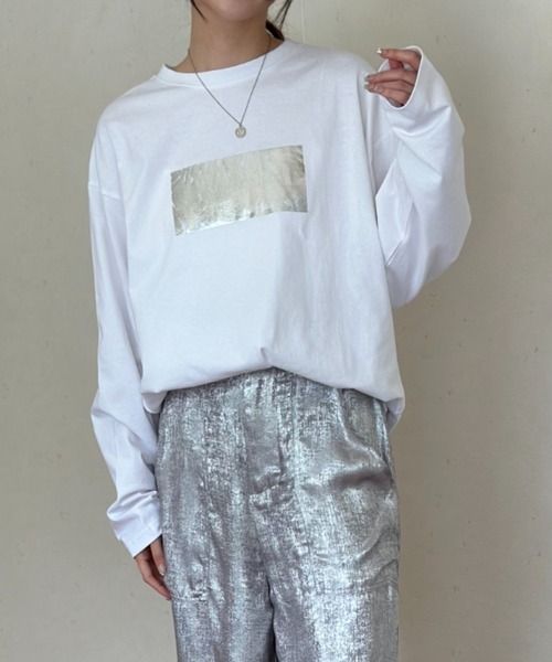 Per sist ence（パーシエンス）の「オーバーサイズ箔プリントロンT（Tシャツ/カットソー・レディース・チャコールグレー/ホワイト系1/ホワイト系2・FREE）」の20枚目の写真