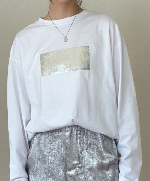 Per sist ence（パーシエンス）の「オーバーサイズ箔プリントロンT（Tシャツ/カットソー・レディース・チャコールグレー/ホワイト系1/ホワイト系2・FREE）」の22枚目の写真