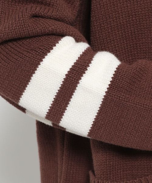 KMRii カーディガン  FLASH別注 スタッズレザー 民族 セール】ワッペンレタードカーディガンLS 133798（カーディガン