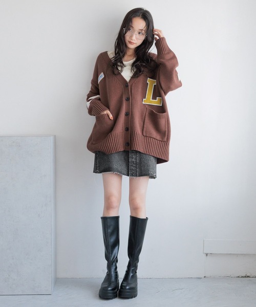 セール】ワッペンレタードカーディガンLS 133798（カーディガン