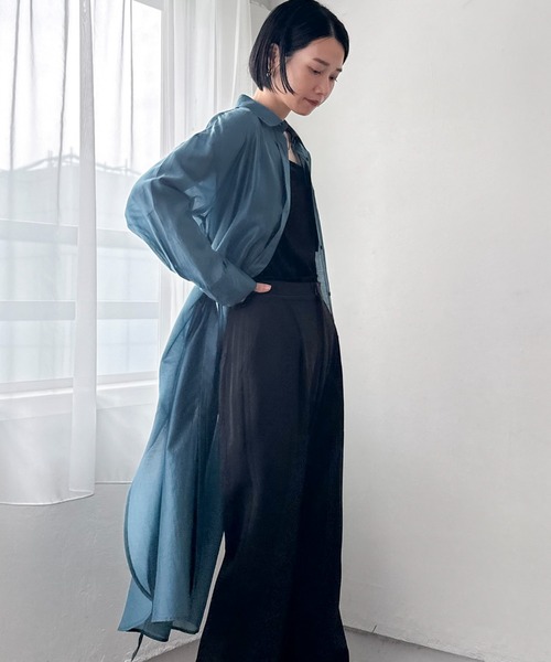 Doux archives(ドゥアルシーヴ)の「シアーロングシャツワンピース(シャツワンピース・レディース・ブラック/ブルーグリーン・38)」の2枚目の写真