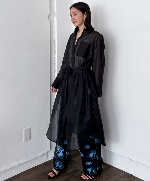 Doux archives(ドゥアルシーヴ)の「シアーロングシャツワンピース(シャツワンピース・レディース・ブラック/ブルーグリーン・38)」の11枚目の写真