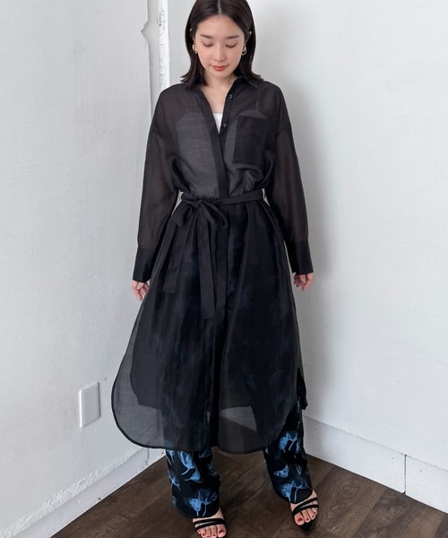 Doux archives(ドゥアルシーヴ)の「シアーロングシャツワンピース(シャツワンピース・レディース・ブラック/ブルーグリーン・38)」の6枚目の写真