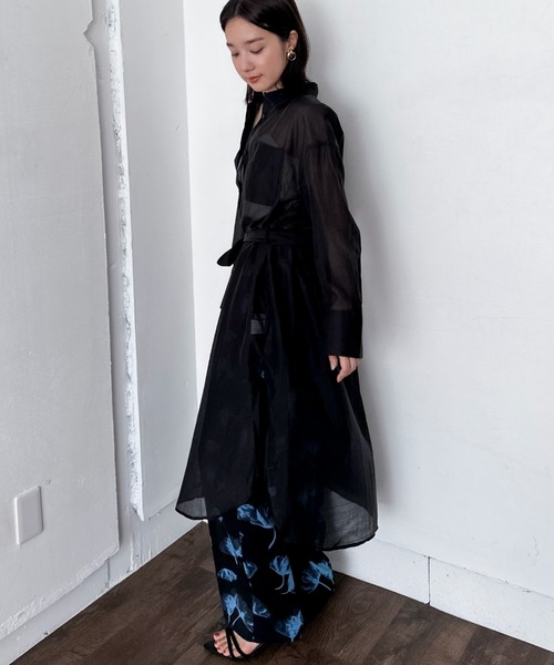 ドゥアルシーヴ 美品 21ss シアーオーガンジーロングシャツワンピース 長袖