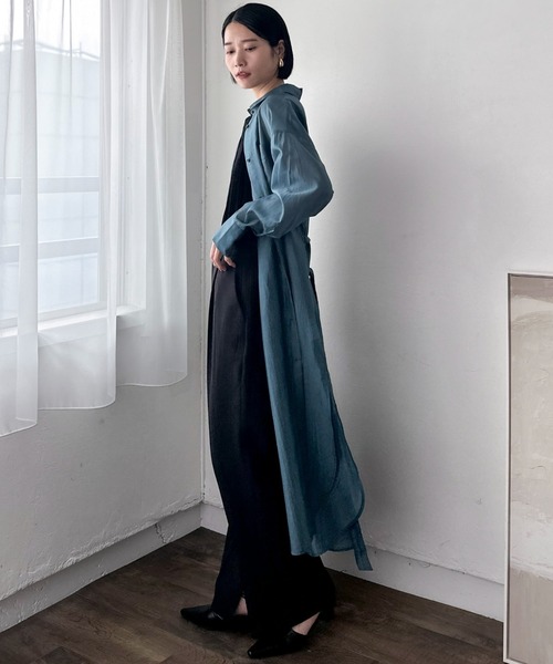 Doux archives(ドゥアルシーヴ)の「シアーロングシャツワンピース(シャツワンピース・レディース・ブラック/ブルーグリーン・38)」の20枚目の写真