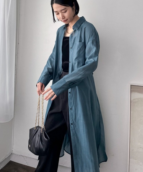 Doux archives(ドゥアルシーヴ)の「シアーロングシャツワンピース(シャツワンピース・レディース・ブラック/ブルーグリーン・38)」の15枚目の写真