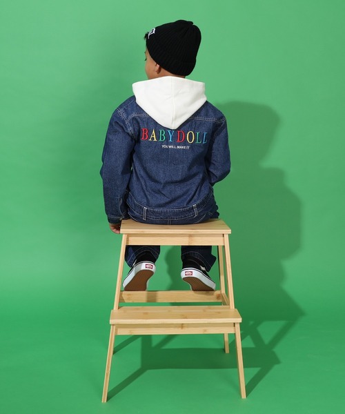 BABYDOLL(ベビードール)の「ペイントつなぎ 9646K(ロンパース・キッズ・ライトインディゴブルー/オフホワイト・100cm/120cm/130cm/110cm)」の6枚目の写真