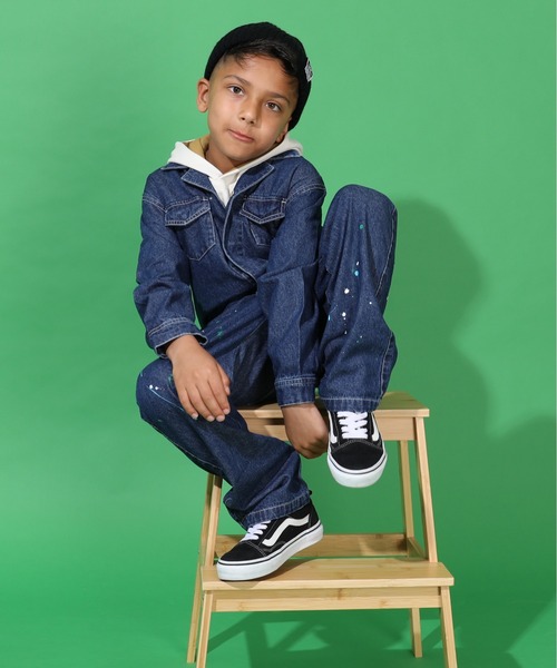 BABYDOLL(ベビードール)の「ペイントつなぎ 9646K(ロンパース・キッズ・ライトインディゴブルー/オフホワイト・100cm/120cm/130cm/110cm)」の5枚目の写真