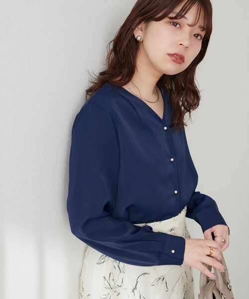 ラポミプチ　シャツ　ブラウス　ニット　パール　花柄 ラポミプチ シャツ ブラウス ニット パール 花柄