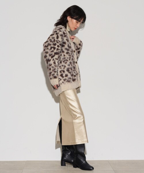 GALLEST(ギャレスト)の「レオパードフェザーカーディガン(カーディガン/ボレロ・レディース・イエロー系その他6/ダークブラウン系4/チャコール・38)」の8枚目の写真