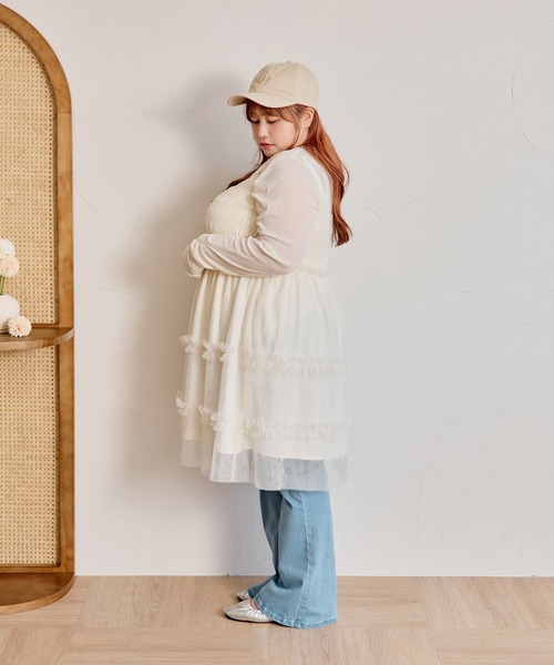 Louiosy(ルオシー)の「【大きいサイズ】チュールキャミビスチェ&ロンTセット(Tシャツ/カットソー・レディース・アイボリー/ブラック/グレー・3L/4L)」の9枚目の写真