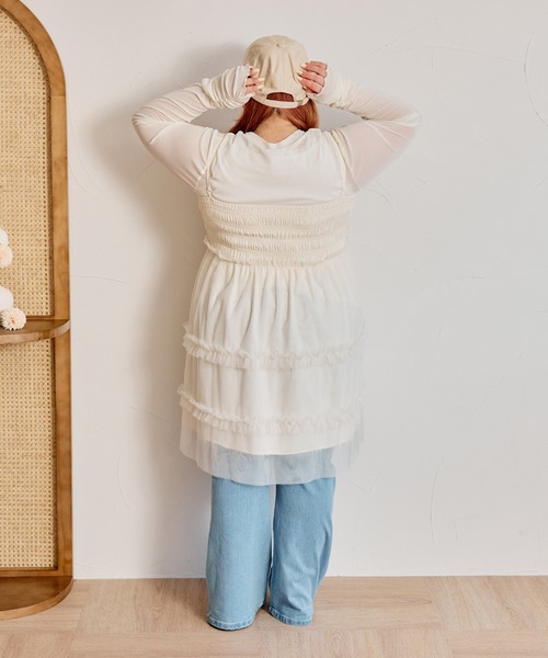 Louiosy(ルオシー)の「【大きいサイズ】チュールキャミビスチェ&ロンTセット(Tシャツ/カットソー・レディース・アイボリー/ブラック/グレー・3L/4L)」の10枚目の写真