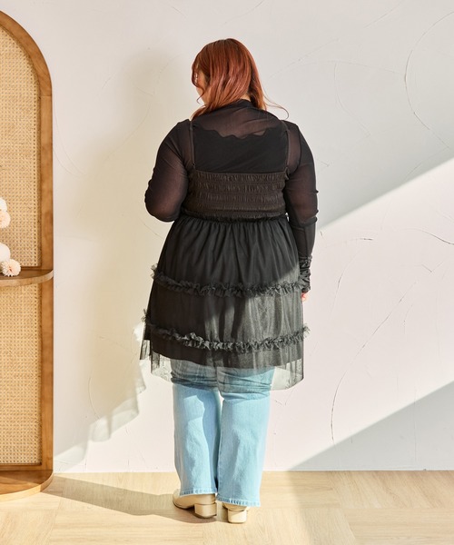 Louiosy(ルオシー)の「【大きいサイズ】チュールキャミビスチェ&ロンTセット(Tシャツ/カットソー・レディース・アイボリー/ブラック/グレー・3L/4L)」の15枚目の写真