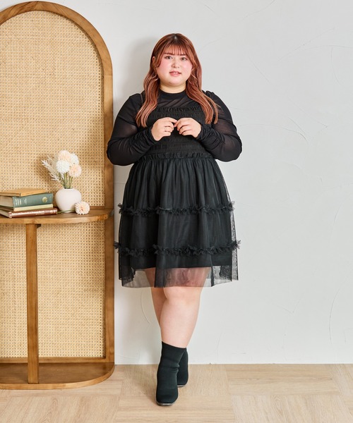 Louiosy(ルオシー)の「【大きいサイズ】チュールキャミビスチェ&ロンTセット(Tシャツ/カットソー・レディース・アイボリー/ブラック/グレー・3L/4L)」の16枚目の写真