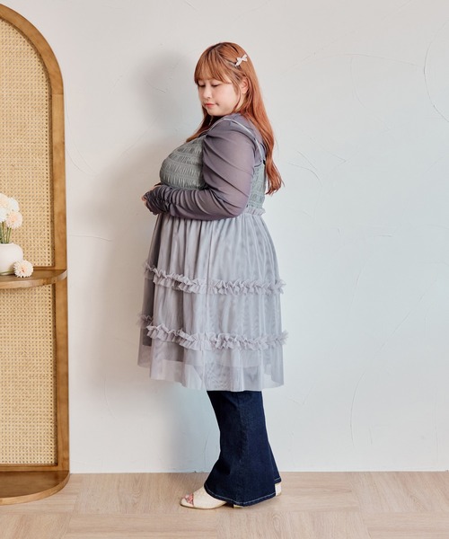 Louiosy(ルオシー)の「【大きいサイズ】チュールキャミビスチェ&ロンTセット(Tシャツ/カットソー・レディース・アイボリー/ブラック/グレー・3L/4L)」の22枚目の写真