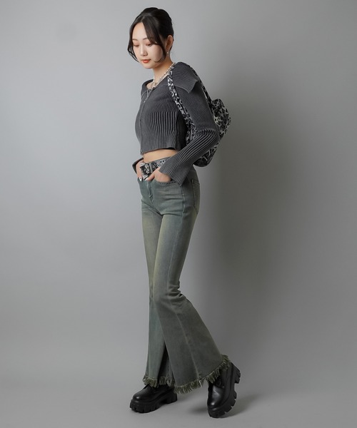 SPINNS（スピンズ）の「Wジップ長袖オフショルニット / ピグメント加工（ニット/セーター・レディース・ブルー/ブラック/カーキ・ONESIZE）」の19枚目の写真