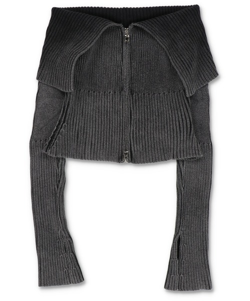 SPINNS（スピンズ）の「Wジップ長袖オフショルニット / ピグメント加工（ニット/セーター・レディース・ブルー/ブラック/カーキ・ONESIZE）」の9枚目の写真