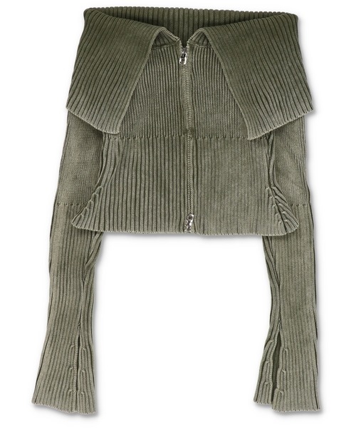 SPINNS（スピンズ）の「Wジップ長袖オフショルニット / ピグメント加工（ニット/セーター・レディース・ブルー/ブラック/カーキ・ONESIZE）」の10枚目の写真