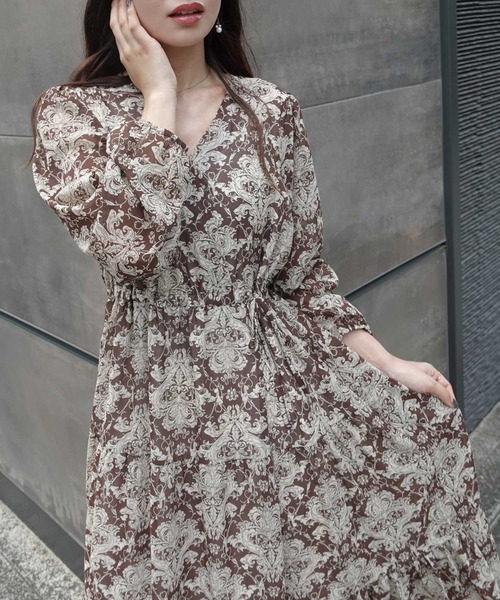 CORNERS（コーナーズ）の「ペイズリー柄カシュクールワンピース（ワンピース・レディース・ブラック/ブラウン/グリーン・M）」の7枚目の写真