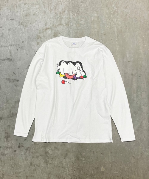 FRUIT OF THE LOOM（フルーツオブザルーム）の「オバケフルーツlong Tシャツ / 長袖 / ロンT / 前面 / プリント / カジュアル / ワンポイント / ユニセックス（Tシャツ/カットソー・メンズ・ホワイト・M/L/XL）」の7枚目の写真
