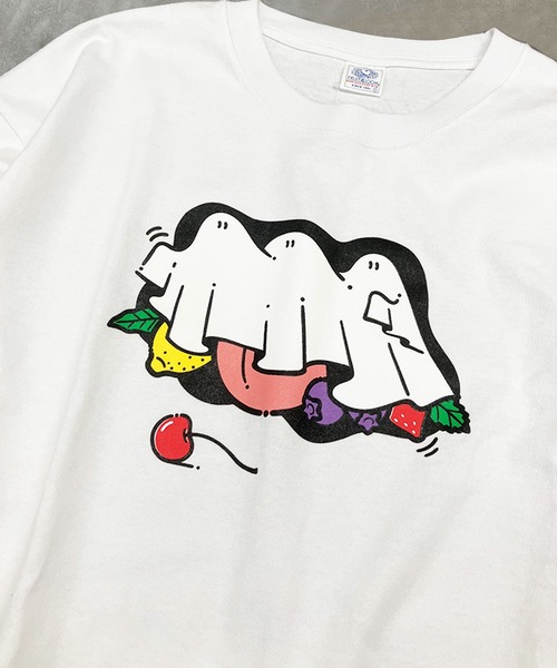 FRUIT OF THE LOOM（フルーツオブザルーム）の「オバケフルーツlong Tシャツ / 長袖 / ロンT / 前面 / プリント / カジュアル / ワンポイント / ユニセックス（Tシャツ/カットソー・メンズ・ホワイト・M/L/XL）」の8枚目の写真