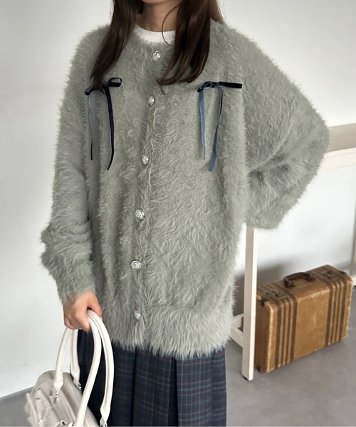 kutir（クティール）の「ベロアリボンシャギーニットカーディガン（カーディガン/ボレロ・レディース・アイボリー/ブルー/グレー・FREE）」の2枚目の写真