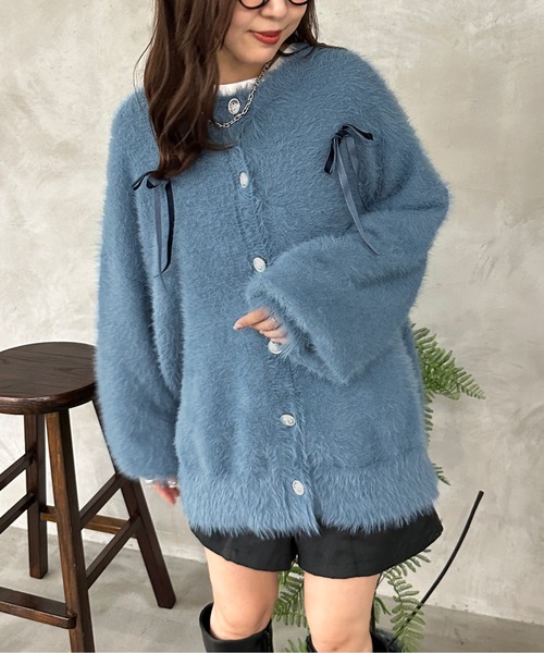 kutir（クティール）の「ベロアリボンシャギーニットカーディガン（カーディガン/ボレロ・レディース・アイボリー/ブルー/グレー・FREE）」の3枚目の写真