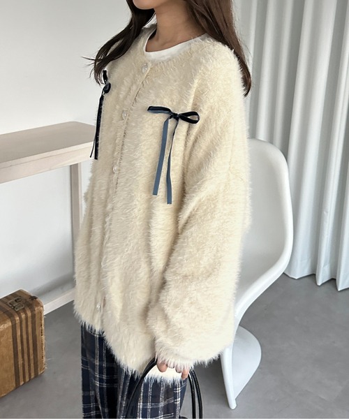 kutir（クティール）の「ベロアリボンシャギーニットカーディガン（カーディガン/ボレロ・レディース・アイボリー/ブルー/グレー・FREE）」の8枚目の写真