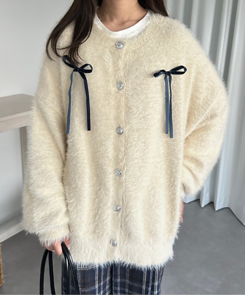 kutir（クティール）の「ベロアリボンシャギーニットカーディガン（カーディガン/ボレロ・レディース・アイボリー/ブルー/グレー・FREE）」の7枚目の写真