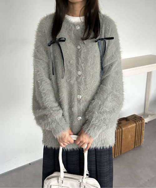 kutir（クティール）の「ベロアリボンシャギーニットカーディガン（カーディガン/ボレロ・レディース・アイボリー/ブルー/グレー・FREE）」の16枚目の写真