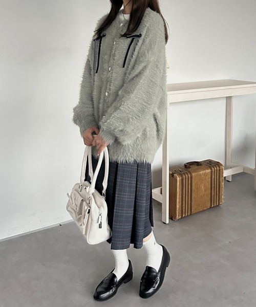 ベロアリボンシャギーニットカーディガン（カーディガン/ボレロ